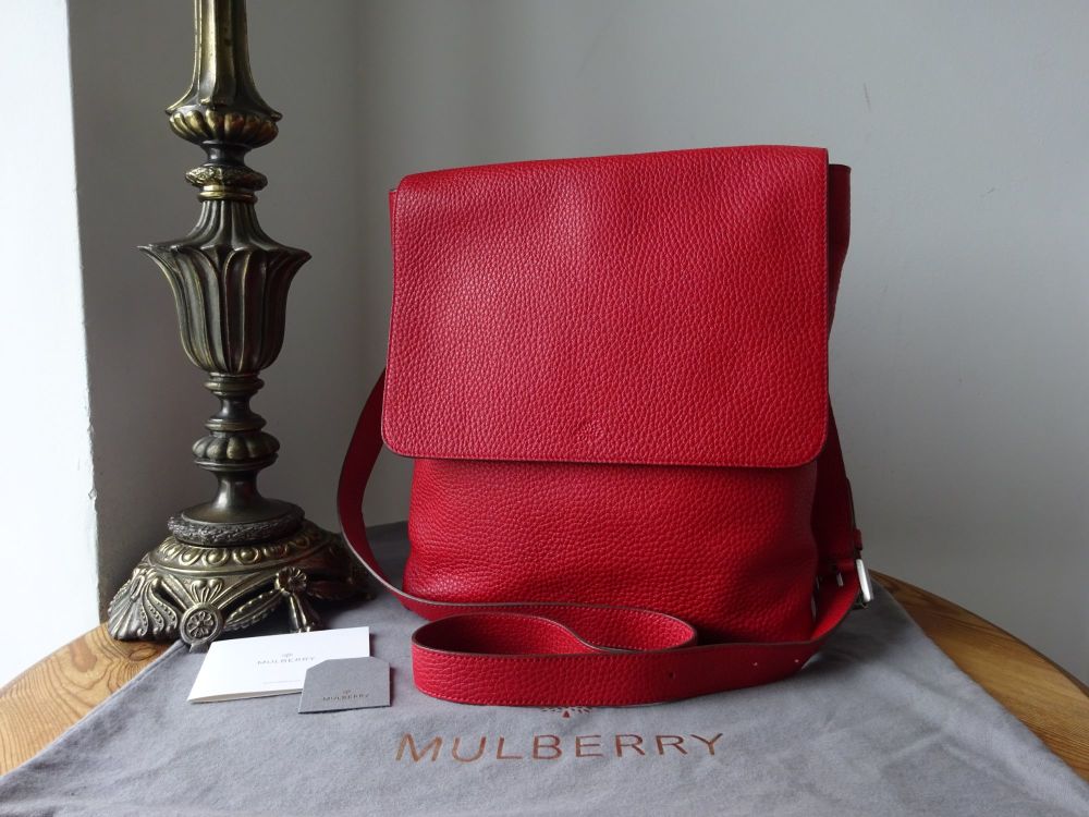 Mulberry Reporter Messenger Flap Bag in Poppy Red Soft Grain Leather