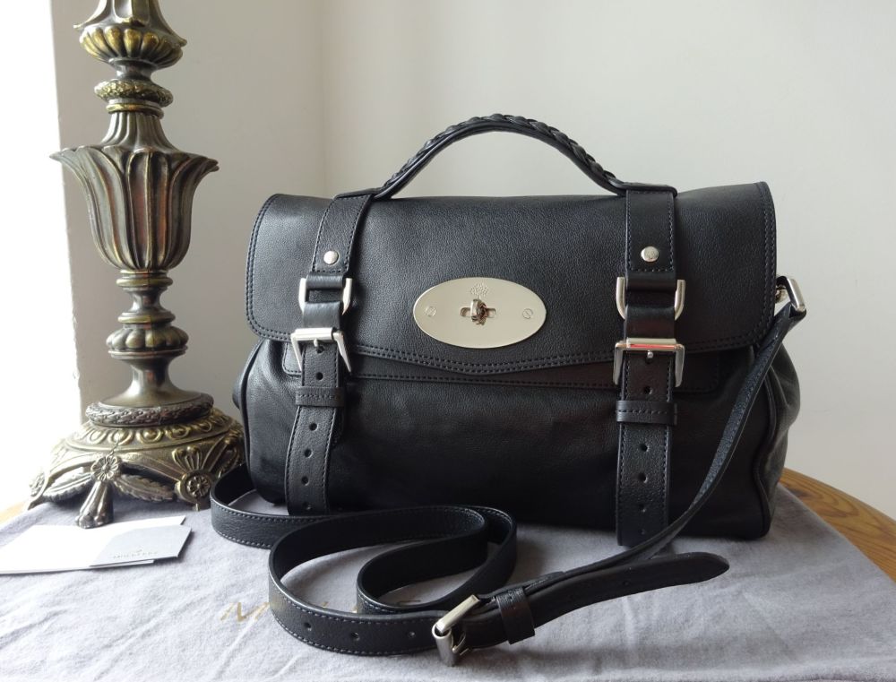 Mulberry Classic Regular Alexa Satchel in Black Polished Buffalo with with Silver Hardware - SOLD