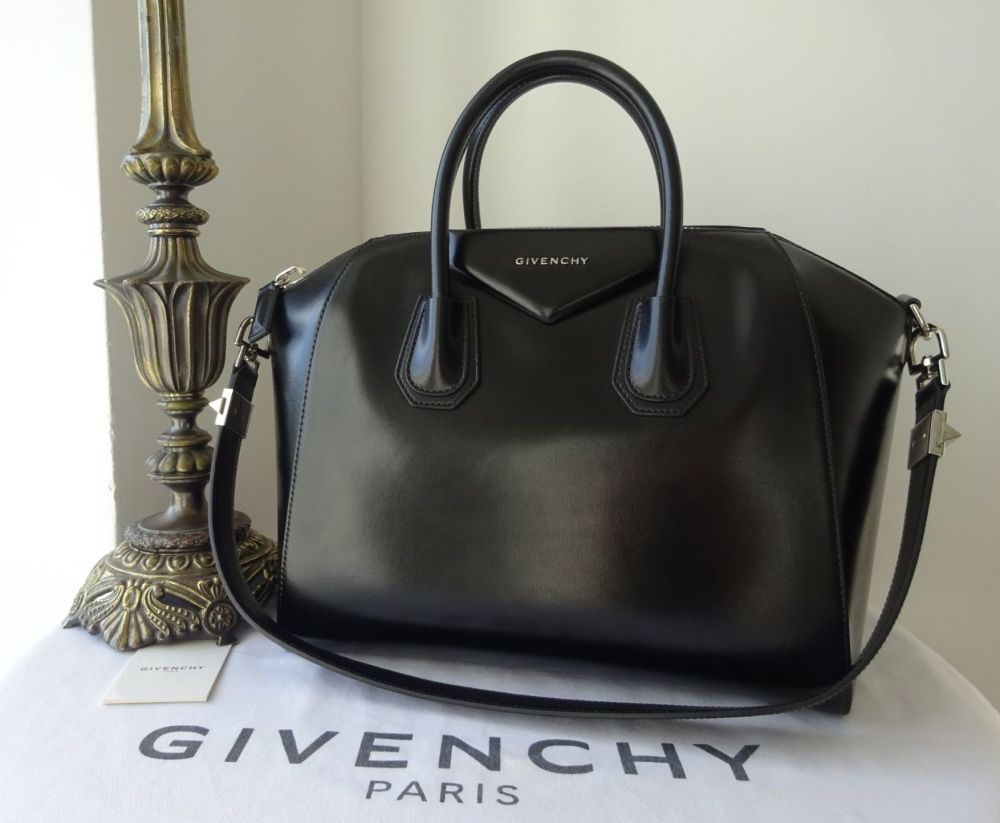 Givenchy Medium Antigona in Black Box Calfskin with Shiny Silver Hardware