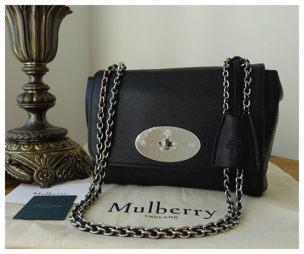 Mulberry Regular Lily in Black Glossy Goat with Shiny Silver Hardware - New