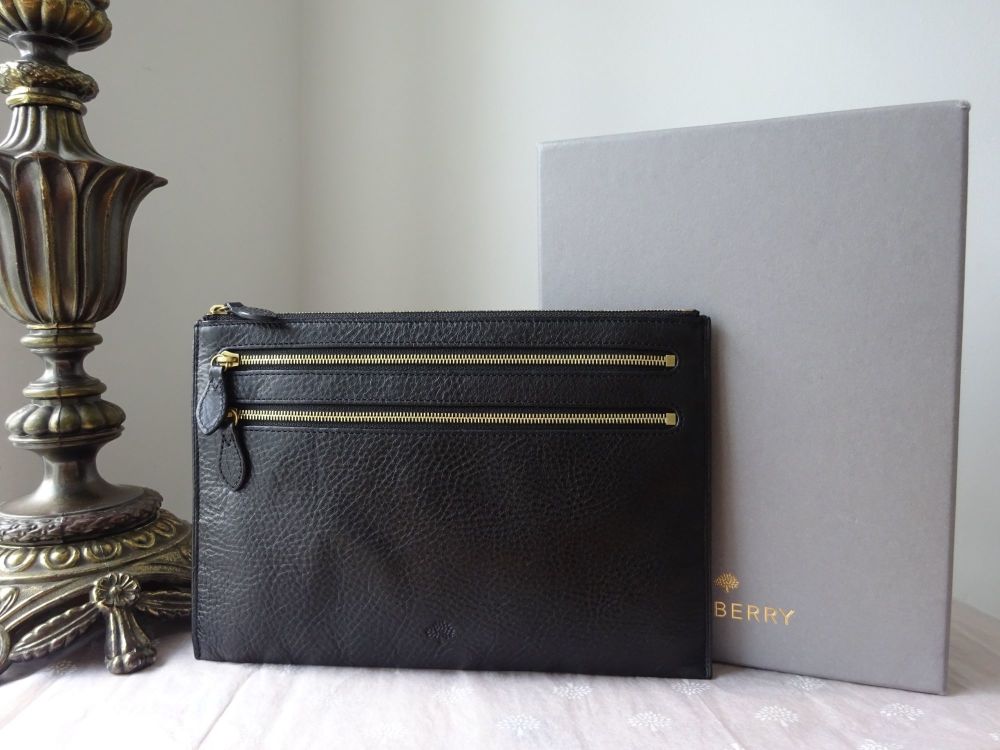 Mulberry Multi Zip Pouch in Black Natural Leather with Gold Tone Hardware - SOLD