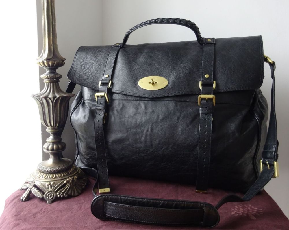 Mulberry Alexa XL Travel Bag Holdall in Black Soft Buffalo Leather