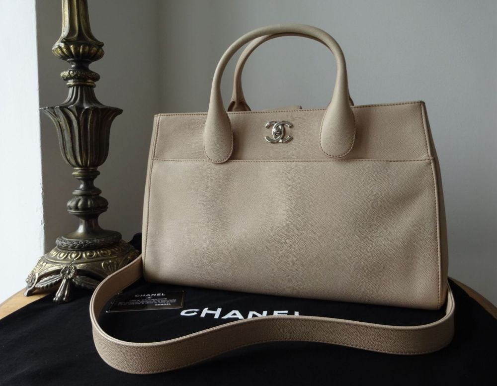 Chanel Cerf Tote in Nude Beige Caviar Leather with Shiny Silver Hardware - SOLD
