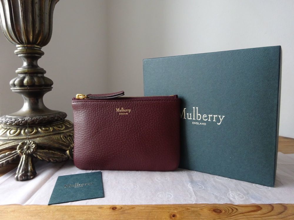 Mulberry Small Zipped Coin Pouch in Burgundy Pebbled Print Leather