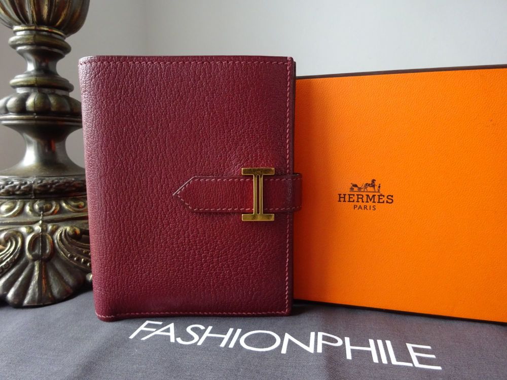 Hermès Béarn Mini Combined Compact Wallet in Rouge H Chèvre Mysore with Gol