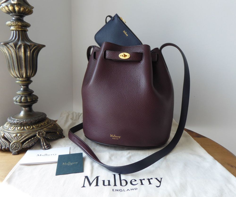 Mulberry Abbey Small Bucket Bag in Oxblood and Oxford Blue Small Classic Grain - SOLD
