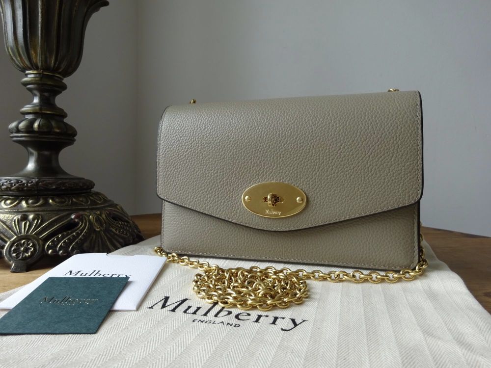Mulberry Small Darley in Solid Grey Small Classic Grain with Golden Brass H