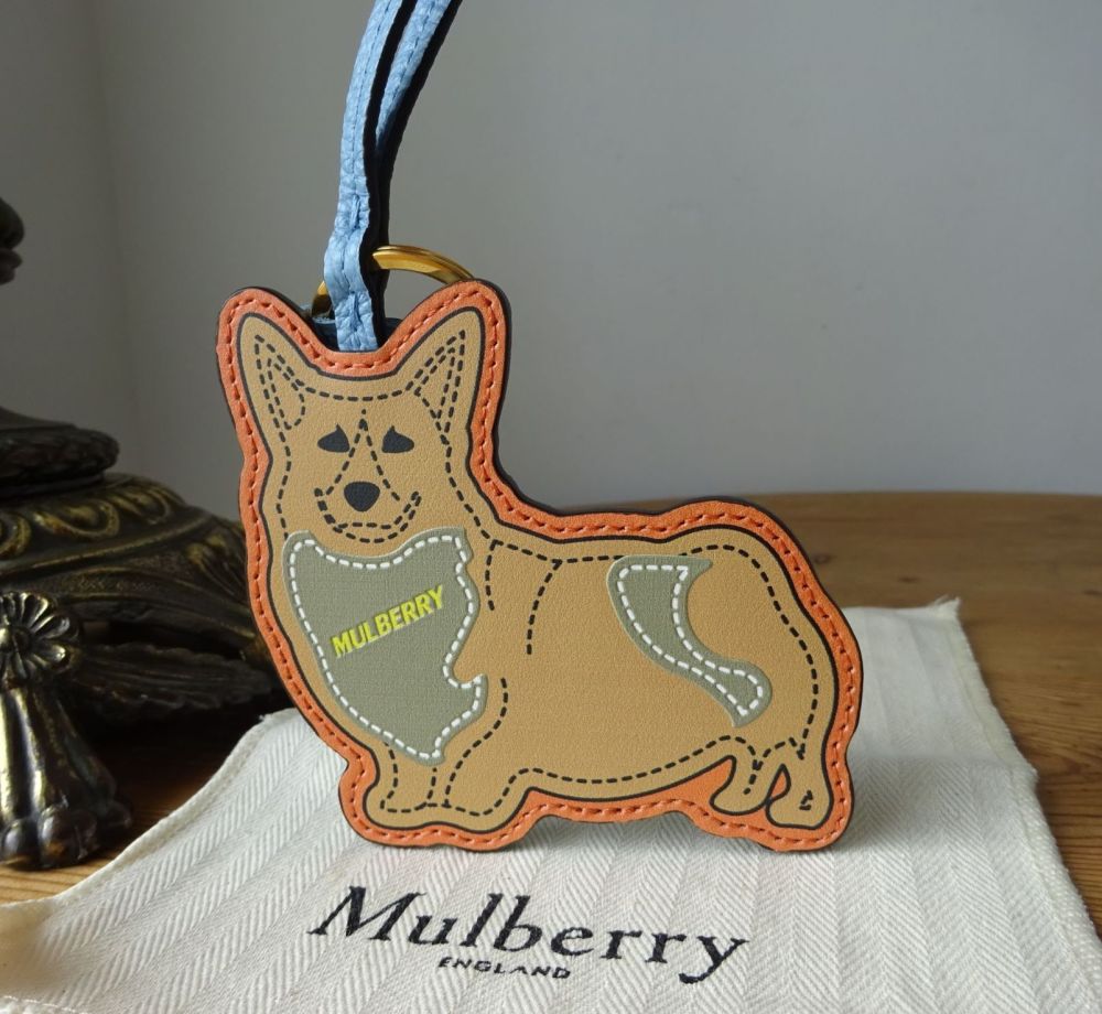 Mulberry 50th Anniversary Corgi Bag Charm Keyring in Dark Gold & Apricot - 