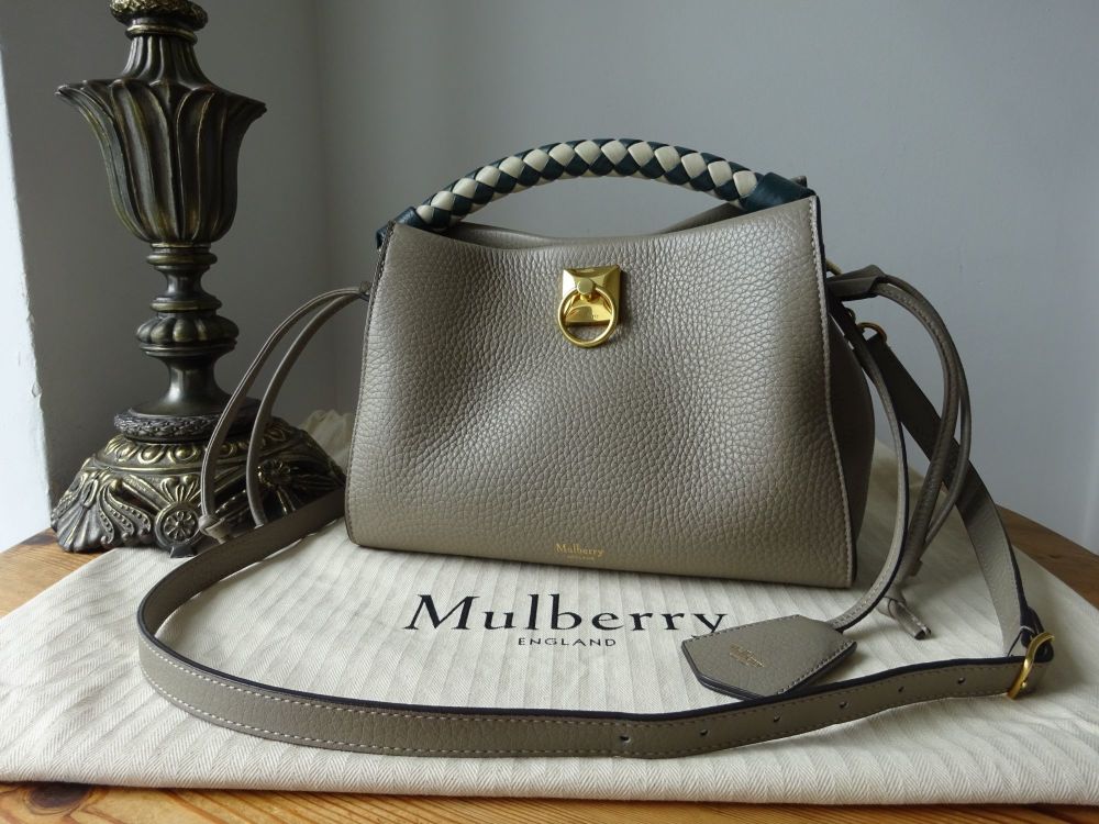Mulberry Small Iris in Solid Grey Heavy Grain with Mulberry Green & Chalk Silky Calf Braided Handle - SOLD