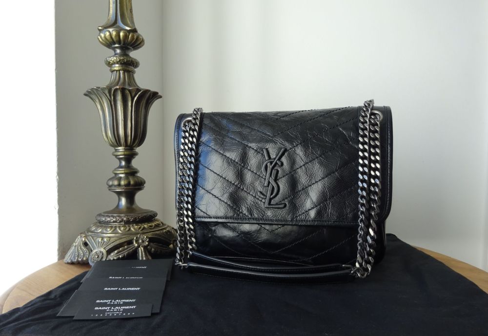 Saint Laurent YSL Niki Medium in Black Matelassé Crumpled Vintage Vernice Calfskin - SOLD