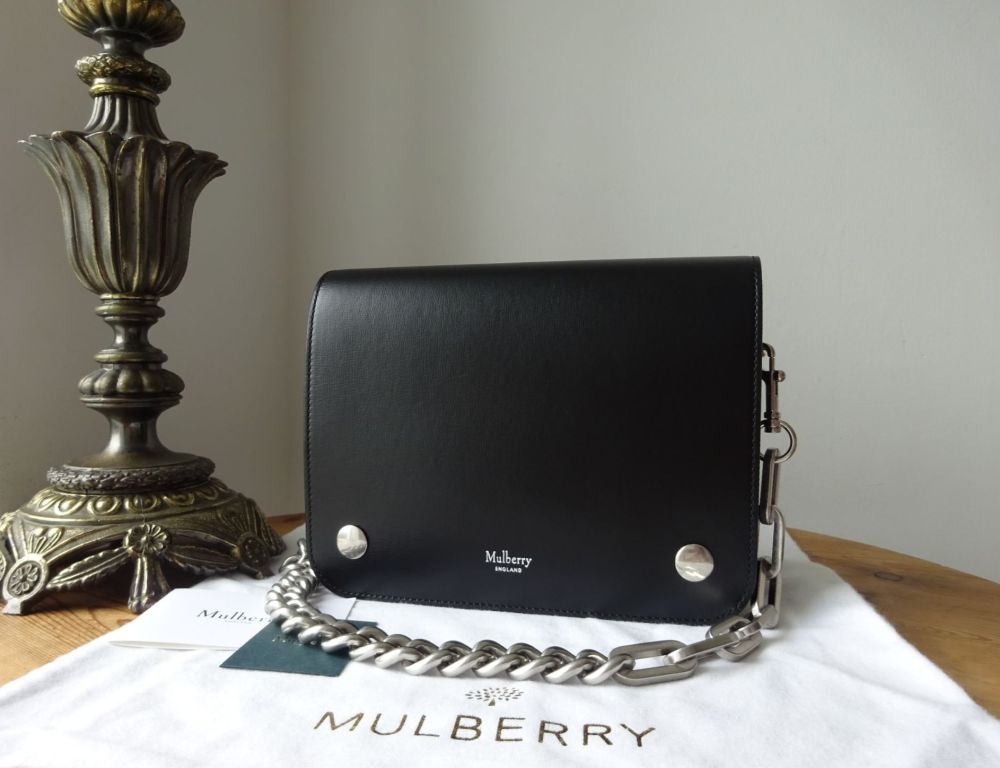 Mulberry Clifton Shoulder Bag in Black Crossboarded Calf with Brushed Silve