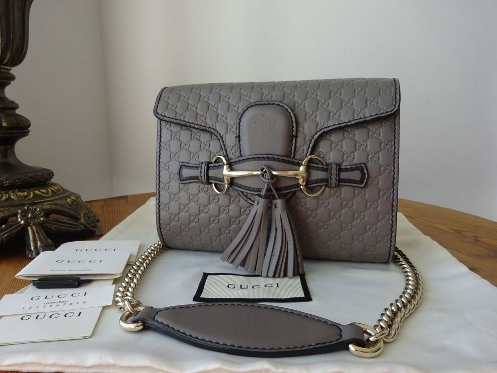 Gucci Mini Emily Chain Shoulder Bag in Grey GG Microguccissima Leather