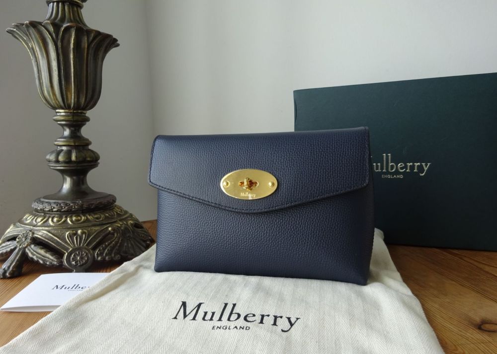 Mulberry Darley Cosmetic Pouch in Bright Navy Crossgrain Leather - New