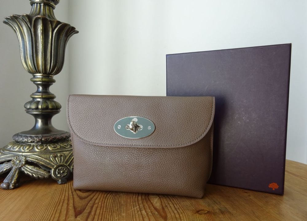 Mulberry Postman's Lock Cosmetic Pouch in Taupe Small Classic Grain with Silver Hardware - SOLD