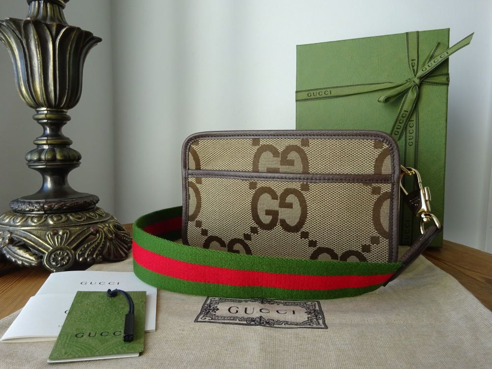 Gucci Jumbo GG Mini Bag in Camel Ebony Monogram Canvas - New*