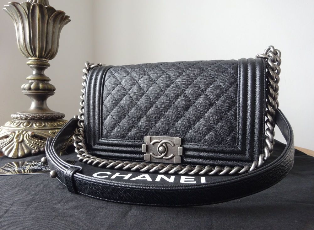 Chanel Medium Boy in Quilted Black Caviar with Ruthenium Hardware