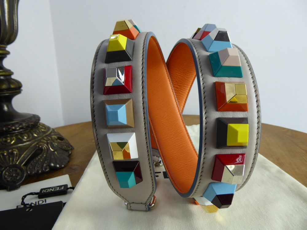 Fendi Strap You Cube Stud Long Shoulder Strap in Grey Powder & Multicoloured Plexiglass - As New