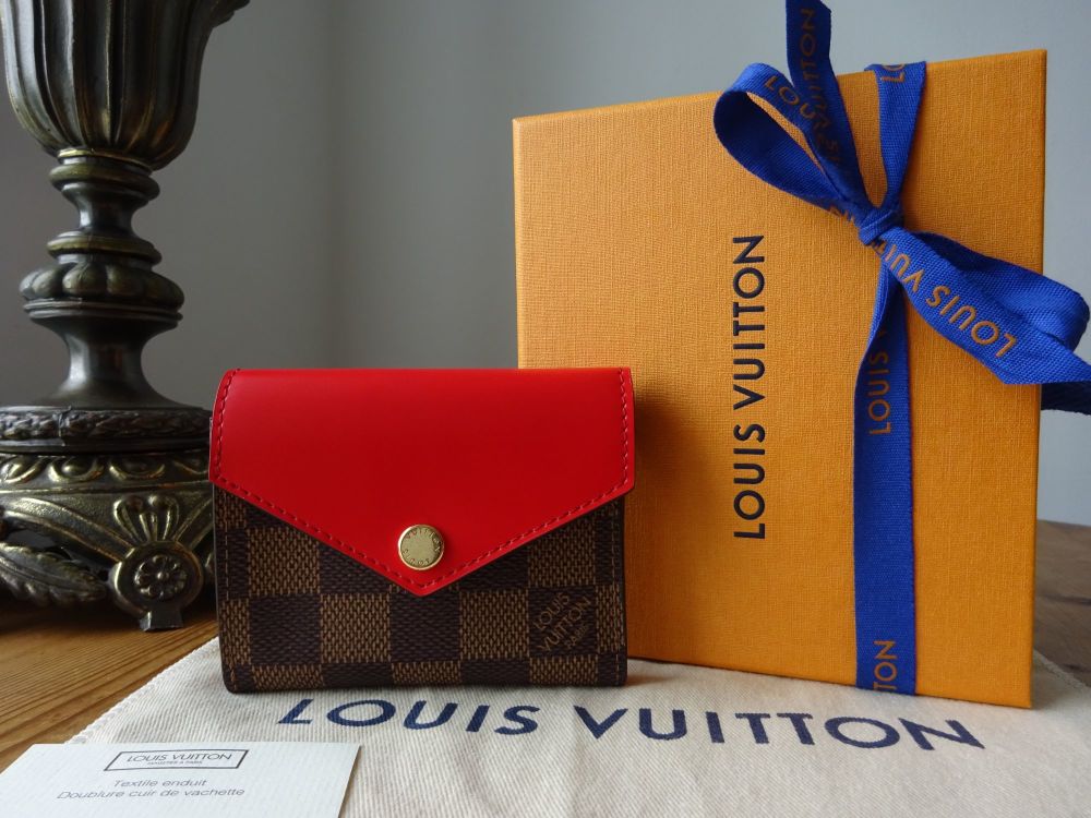 Louis Vuitton Zoé Compact Purse Wallet Damier Ebene Coquelicot