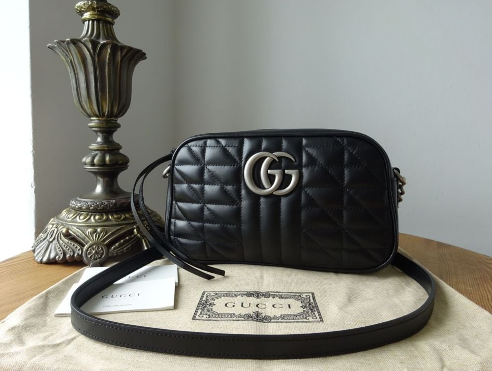 Gucci GG Marmont Small Shoulder Bag in Black Calfskin Mixed Matelassé