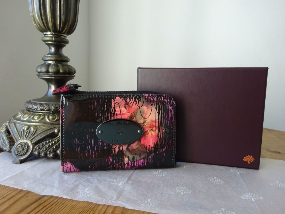 Mulberry Small Zip Around Coin Purse Card Wallet in Scribbly Floral Glossy 