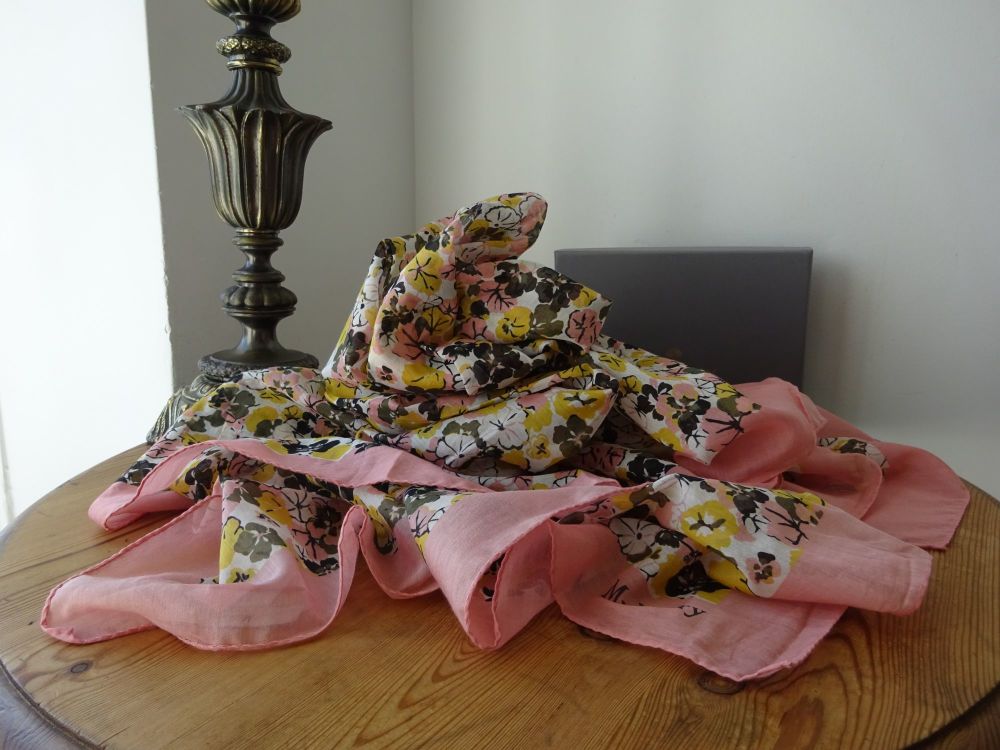Mulberry Meadow Flowers Large Square Scarf in Multicolour Macaroon Pink Sil