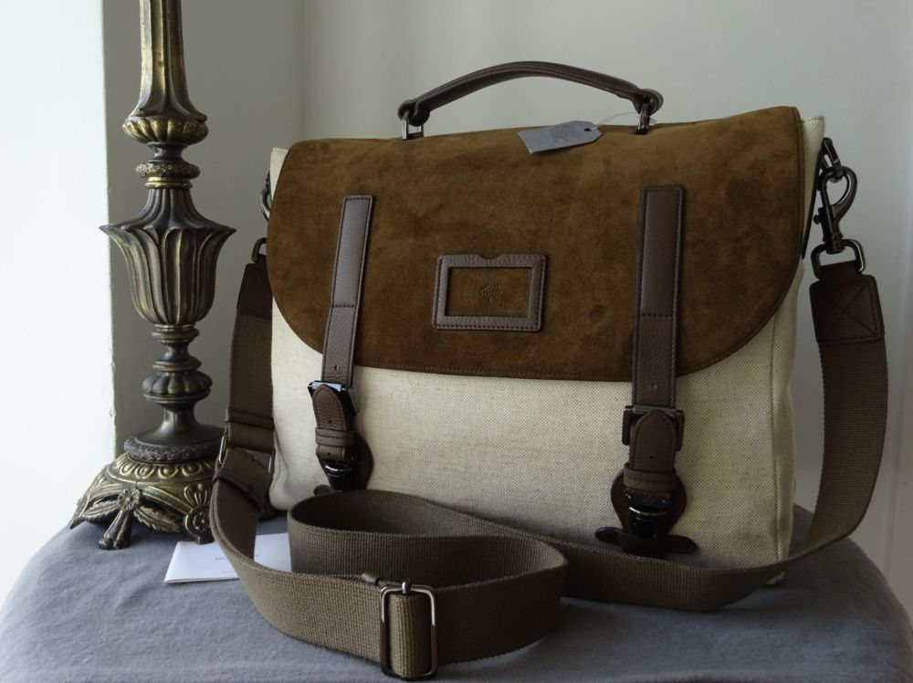 Mulberry Rockley Large Briefcase Laptop Satchel Bag in Canvas, Suede and Calfskin - SOLD