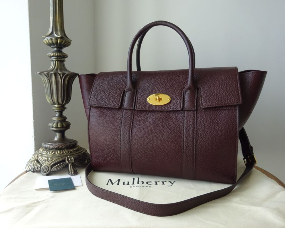 Mulberry Large Coca Bayswater with Strap in Oxblood Natural Grain Leather