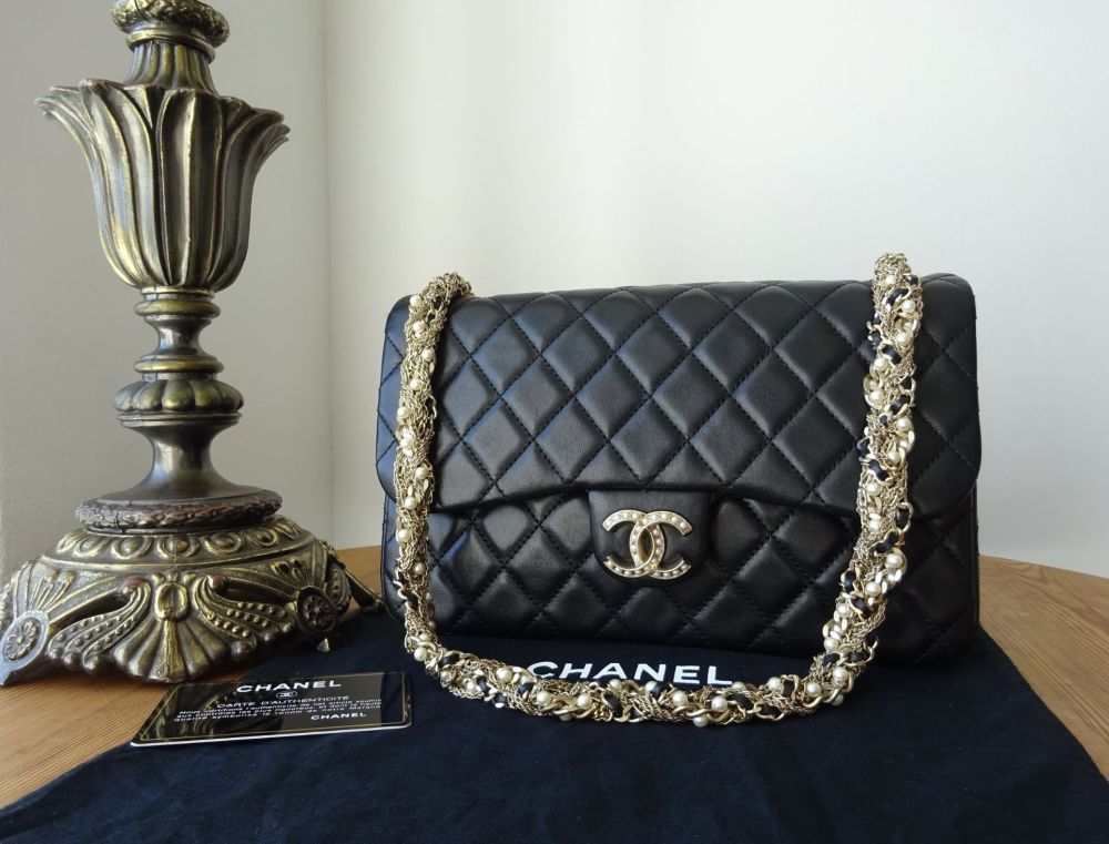 19S Chanel Black Lambskin Chic Pearls Classic Limited Mini Pearl Flap   Boutique Patina
