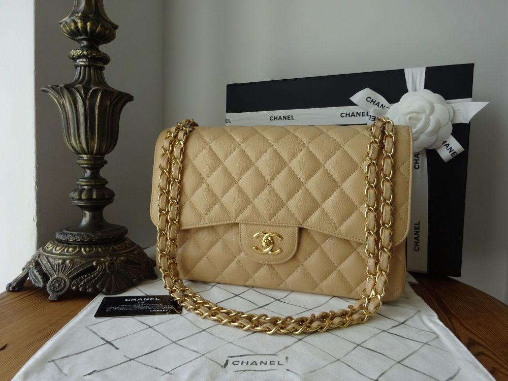 Chanel Beige Caviar Classic Jumbo Flap Bag Chanel