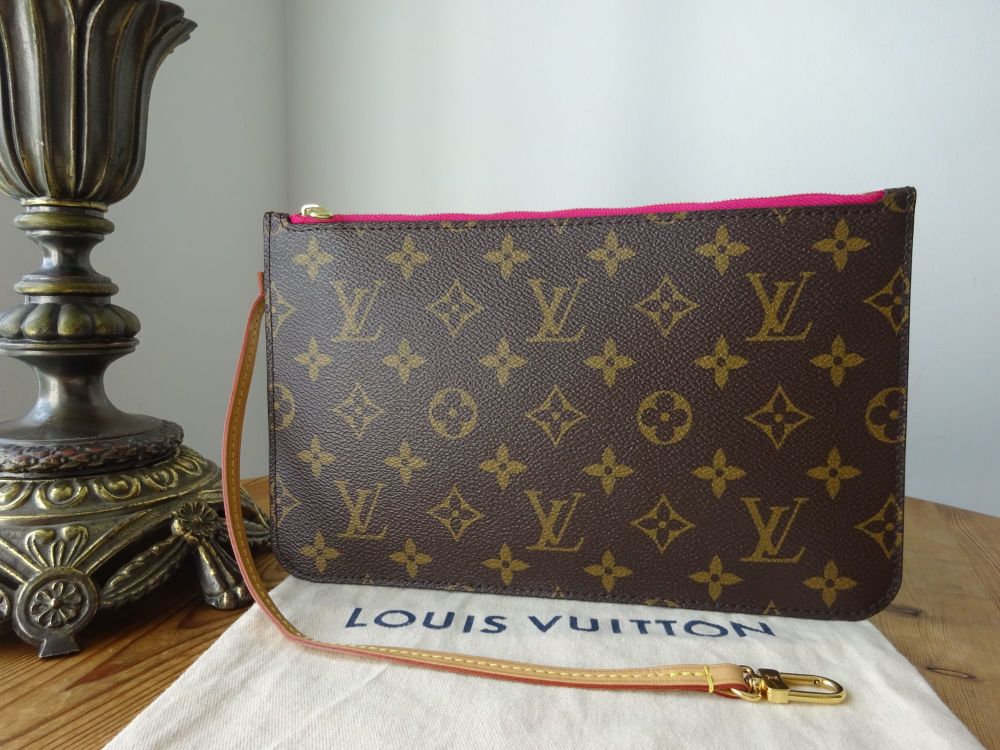 Louis Vuitton Neverfull Zip Pouch Wristlet in Monogram with Pivoine Pink Li