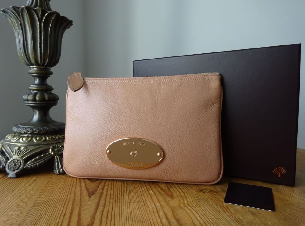 Mulberry Mitzy Medium Zip Pouch in Plaster Pink Soft Spongy Leather with Rose Gold Hardware - SOLD