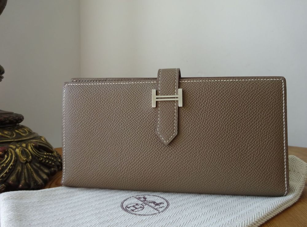 Hermès Bearn Soufflet Bifold Long Wallet in Epsom Etoupe with Palladium Har