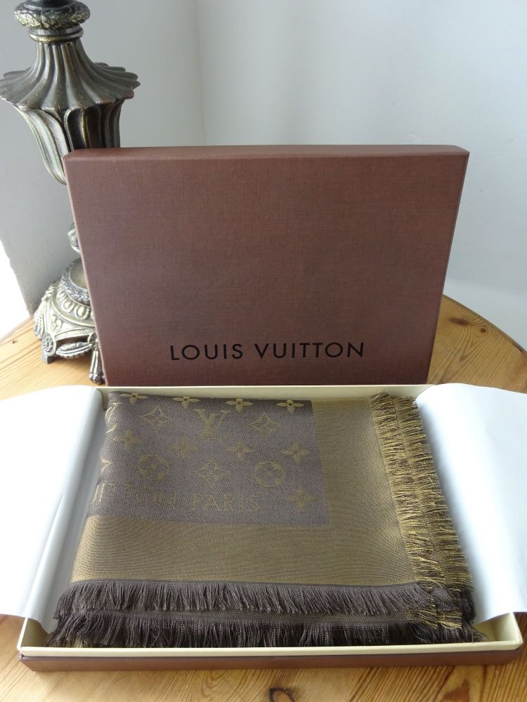 Louis Vuitton Monogram Shine Square Shawl in Brown Marron Bronze - SOLD