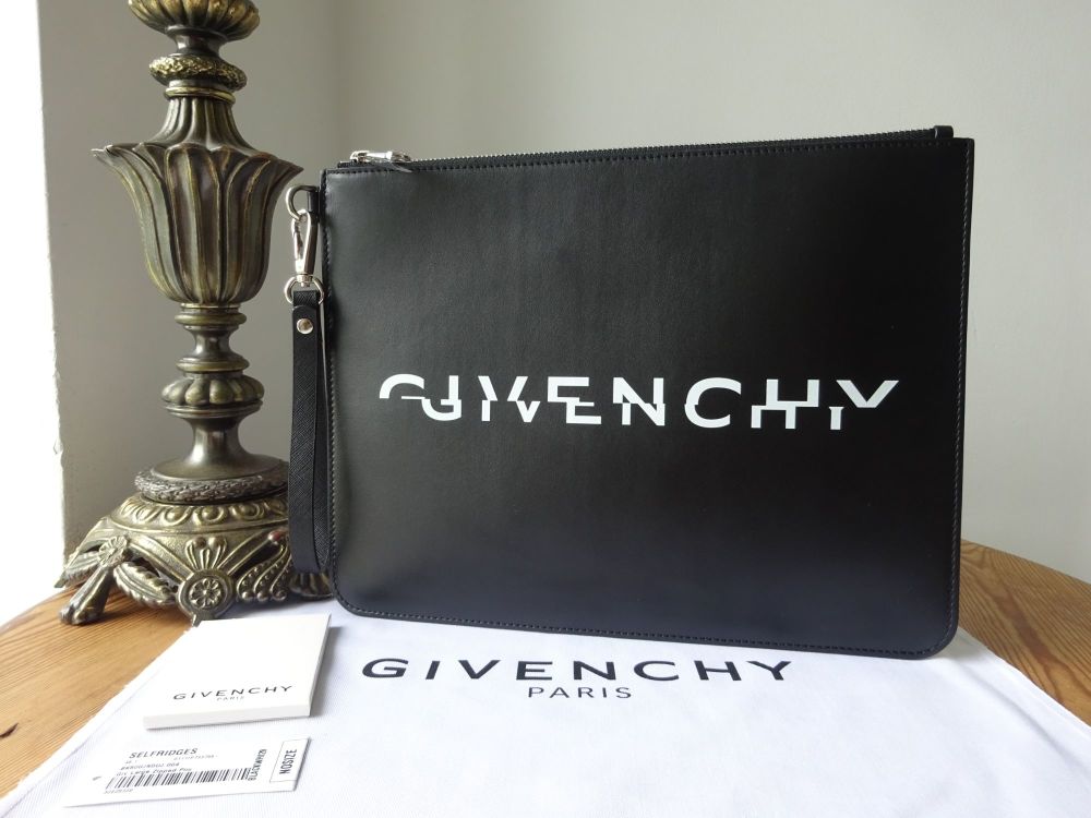 Givenchy Large Zipped Wristlet Pouch in Smooth Black Calfskin - SOLD