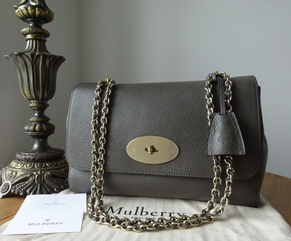 Mulberry Medium Lily in Mole Grey Small Classic Grain with Pale Gold Hardware - SOLD
