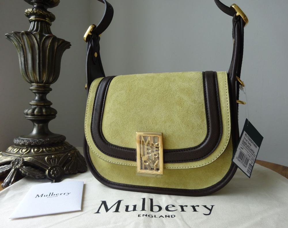 Mulberry Small Sadie Satchel in Wild Primrose Suede with Smooth Ebony Leath