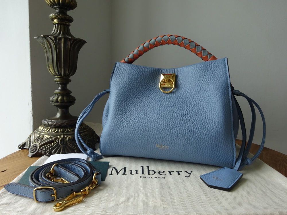 Mulberry Small Iris in Pale Slate with Cloud & Apricot Silky Calf Braided Handle - SOLD