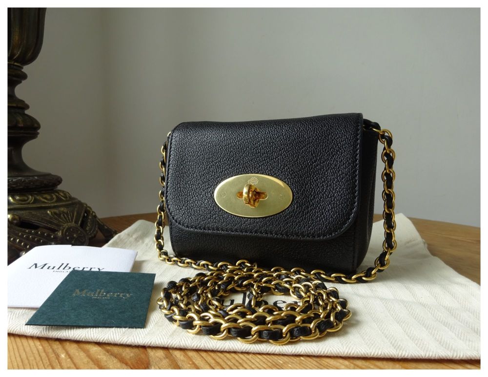 Mulberry Mini Lily in Black Glossy Goat with Golden Brass Hardware