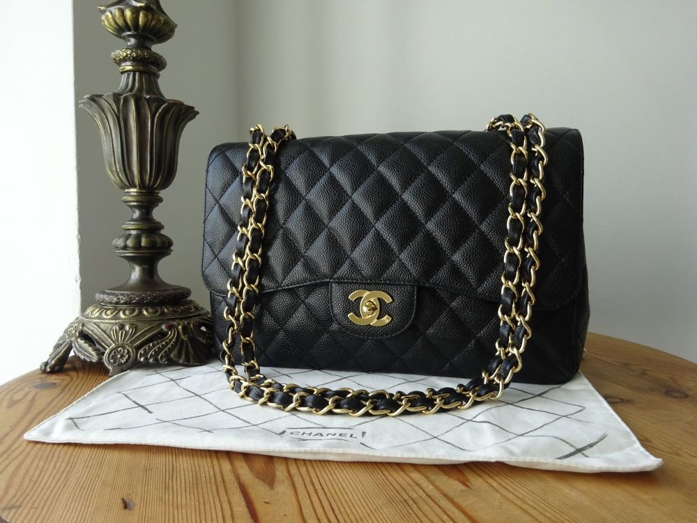 Chanel Vintage Jumbo Single Flap in Black Caviar with 24K Gold Hardware