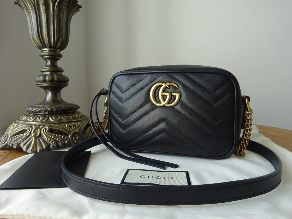 Gucci GG Marmont Mini Camera Bag in Black Matelassé Calfskin