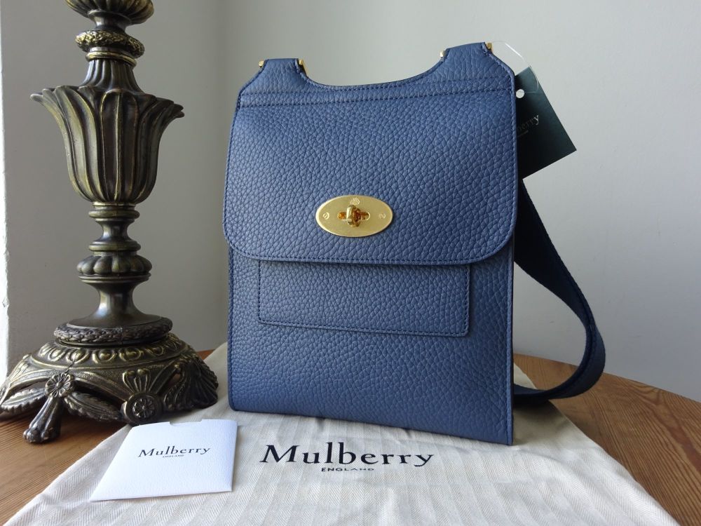 Mulberry Antony in Pale Navy Heavy Grain Leather with Golden Brass Hardware