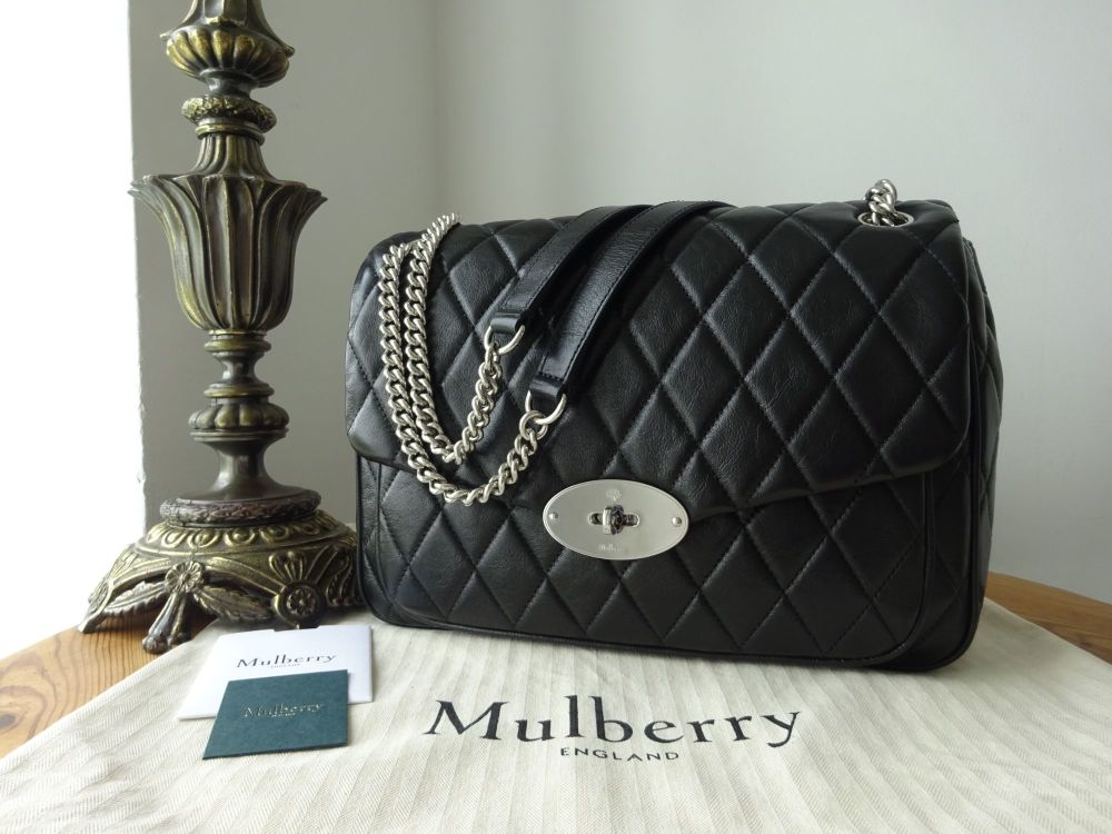 Mulberry Darley Large Shoulder Bag in Black Quilted Shiny Calf Leather