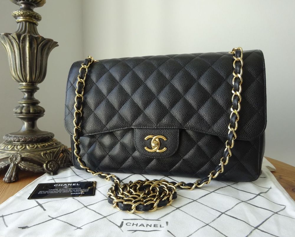 Chanel Black Caviar Quilted Jumbo Double Flap Gold Hardware – Luxury GoRound