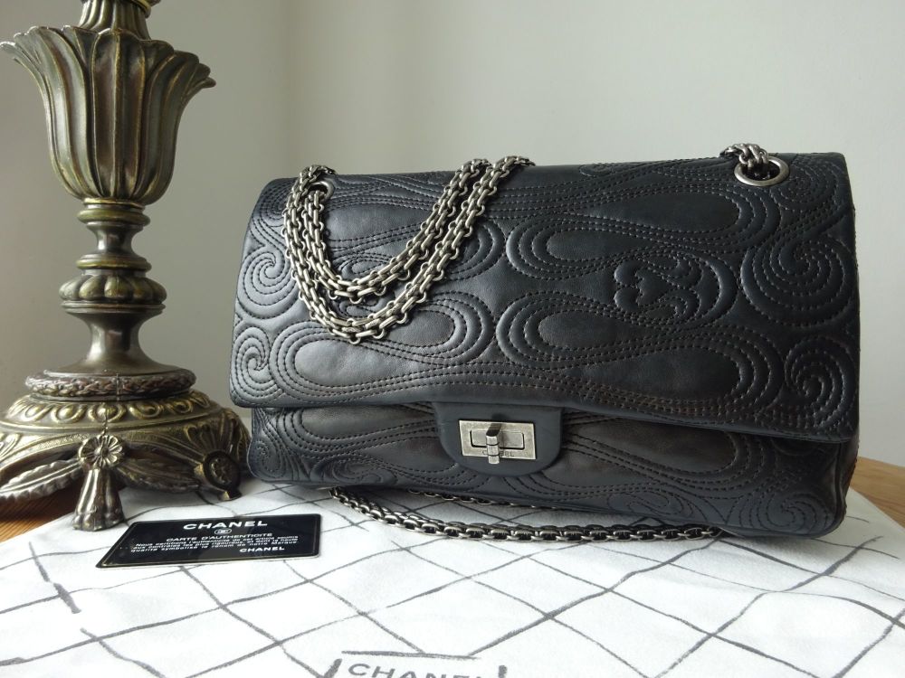 Chanel Paris Moscow Moscou Medium Reissue Double Flap in Black Lambskin wit