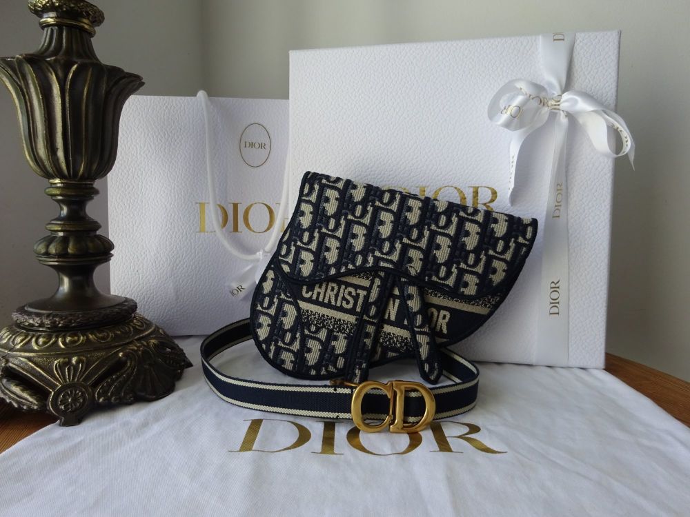 Dior Small Oblique Saddle Belt Pouch in Navy Blue Jacquard Canvas