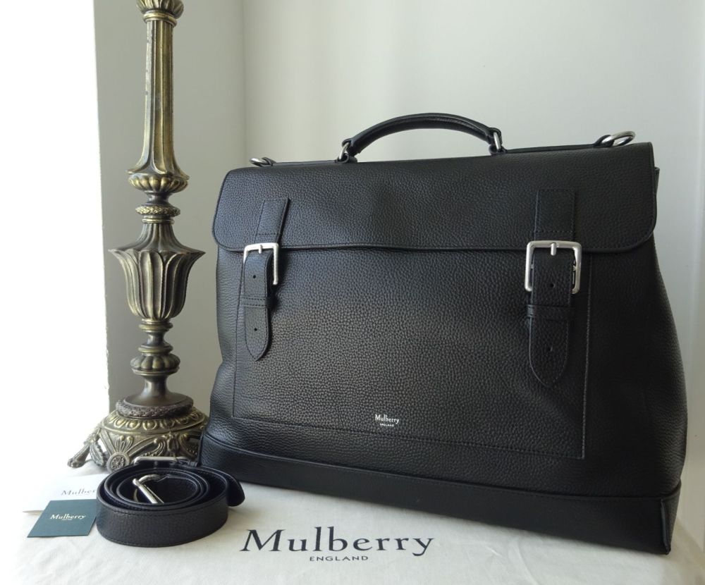 Mulberry Chiltern Travel Bag in Black Grain Vegetable Tanned Leather