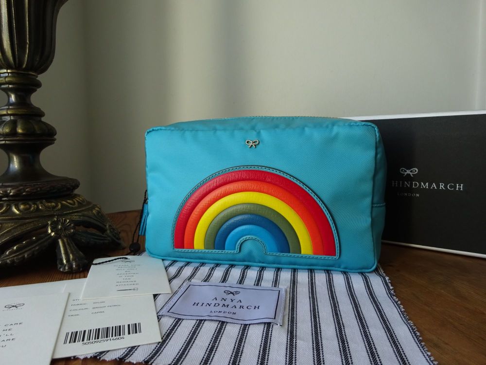 Anya Hindmarch Rainbow Zip Pouch Make Up Bag in Bright Petrol - SOLD