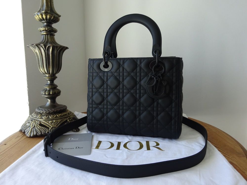 Dior Lady Dior Medium in Black Ultramatte Cannage Calfskin