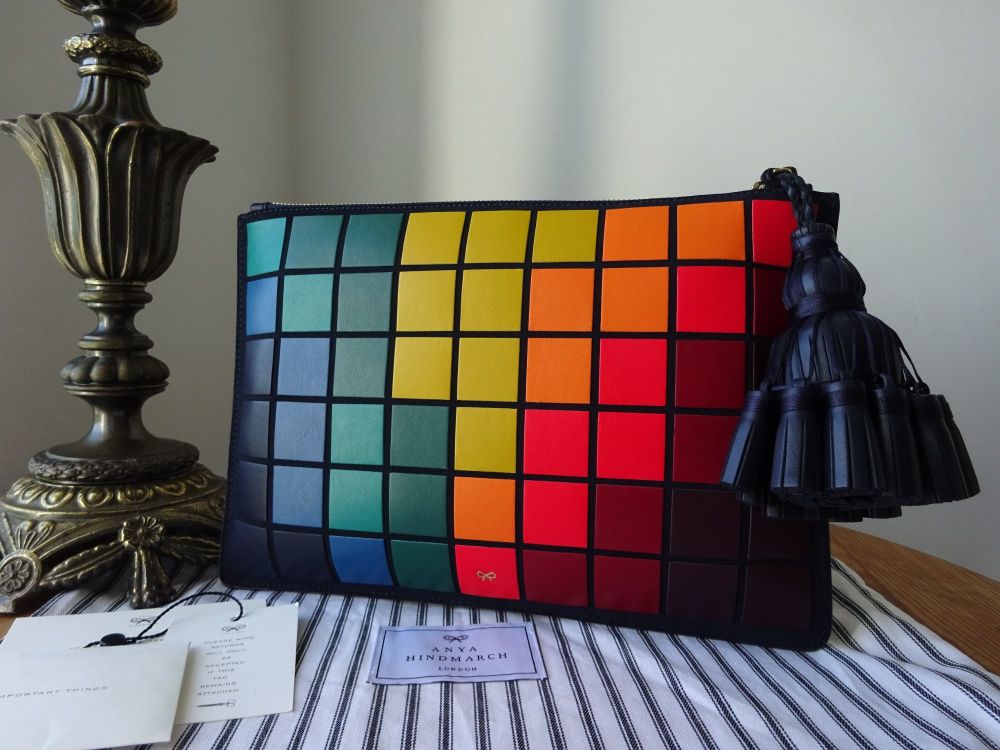 Anya Hindmarch Georgiana Giant Pixels Tassle Clutch in Indigo & Multicolour