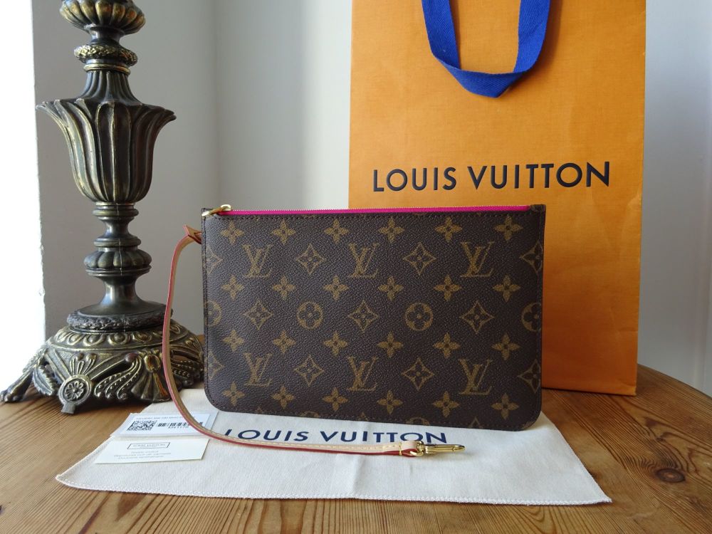 Louis Vuitton Neverfull Zip Pouch Wristlet in Monogram with Pivoine Pink Li
